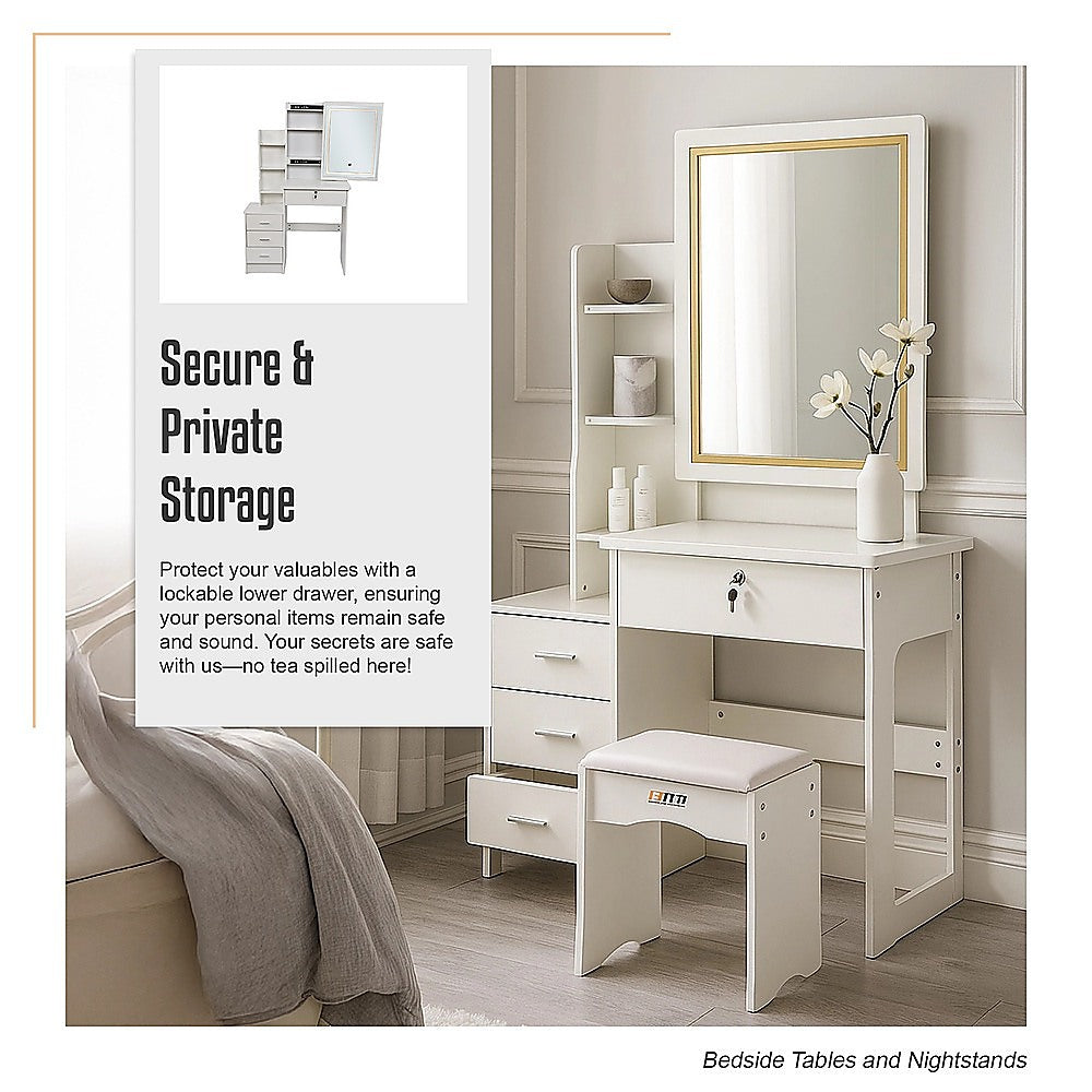 Dressing Vanity & Dressing Tables: Dressing Table LED Makeup Mirror Stool Set Vanity Desk With Drawer Lighted