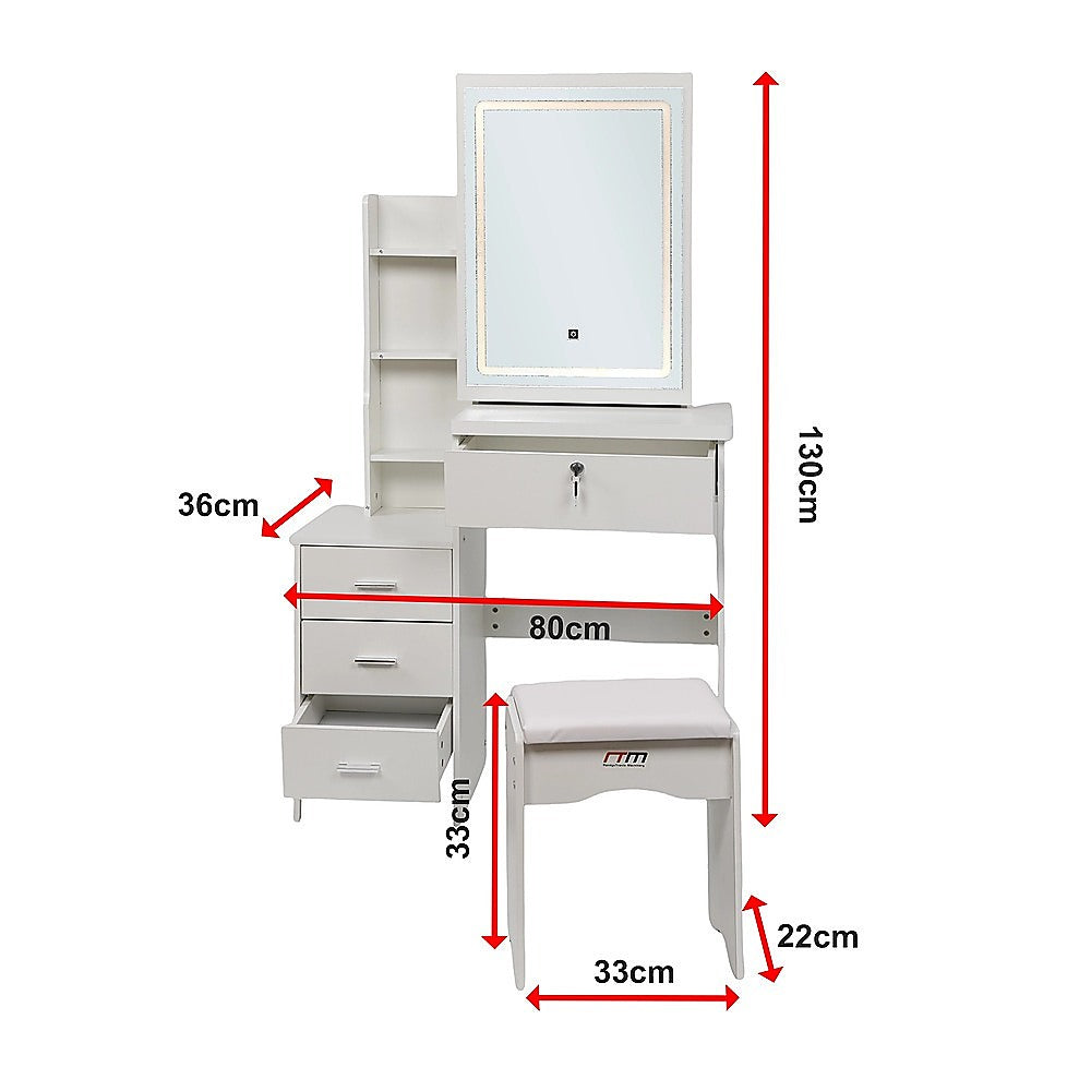 Dressing Vanity & Dressing Tables: Dressing Table LED Makeup Mirror Stool Set Vanity Desk With Drawer Lighted