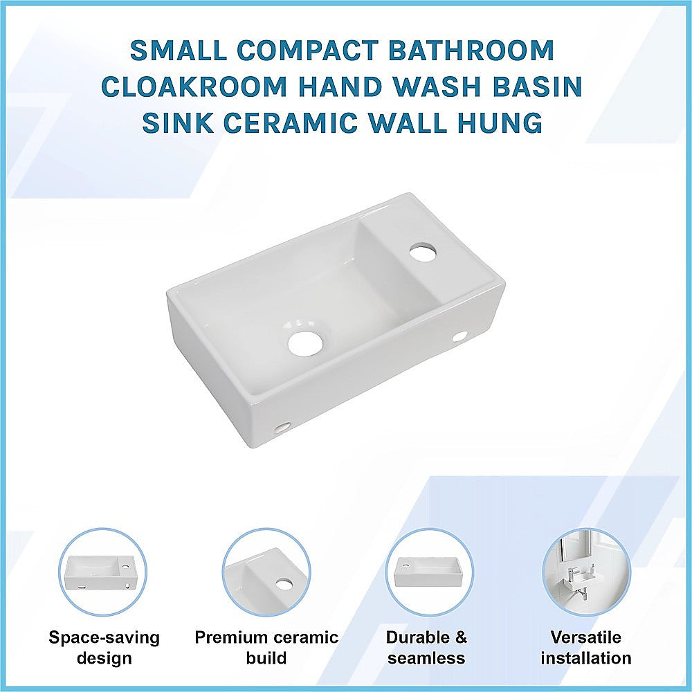Sinks: Small Compact Bathroom Cloakroom Hand Wash Basin Sink Ceramic Wall Hung