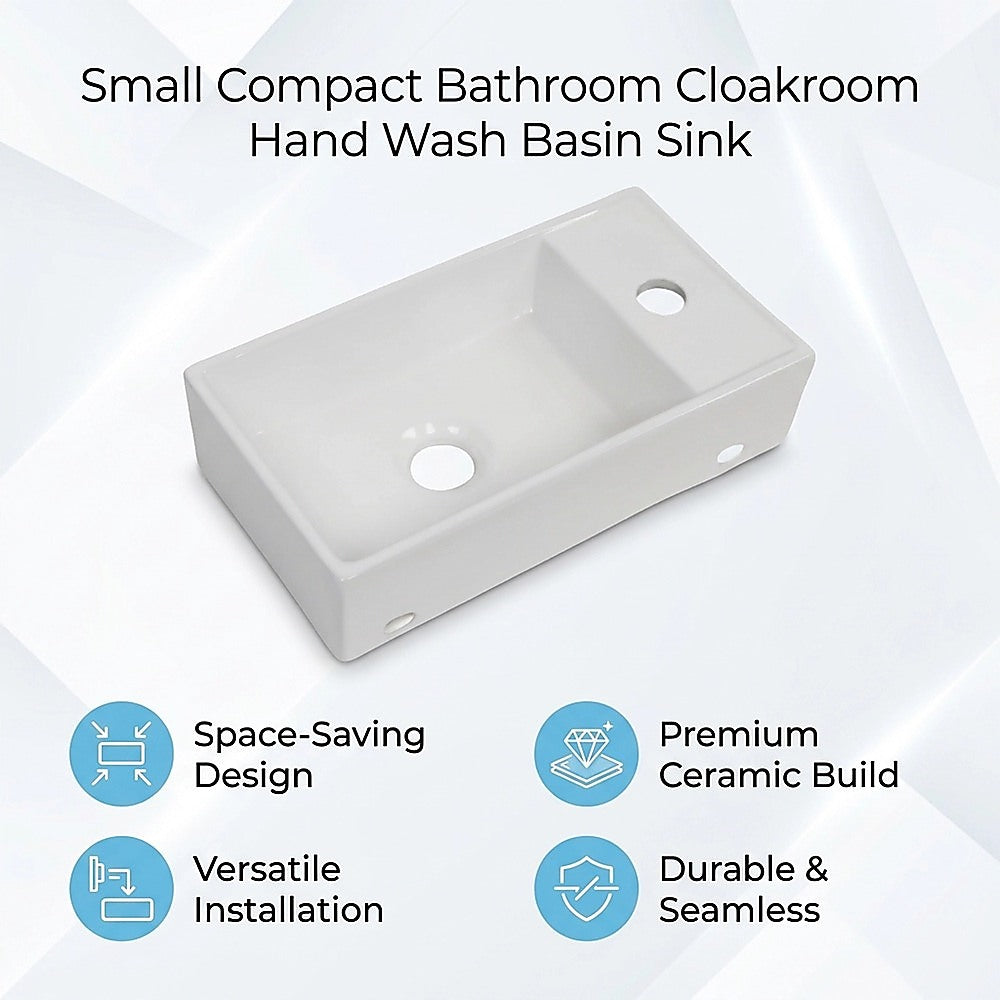 Sinks: Small Compact Bathroom Cloakroom Hand Wash Basin Sink Ceramic Wall Hung