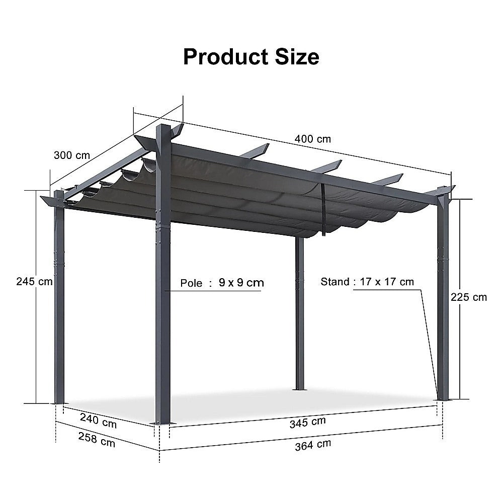 Canopies & Gazebos: 3x4M Aluminium Pergola Marquee with Retractable Roof  Garden Canopy