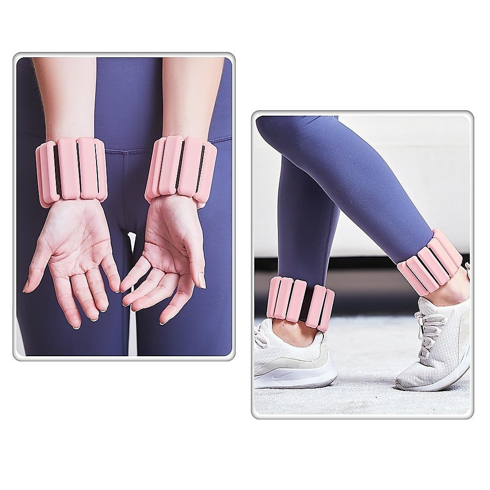 Free Weights: 2-Piece Ankle & Wrist Weights  1kg Pair Adjustable Workout Bangles (Pink)