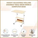 Desks: Height Adjustable Rolling Overbed Table 60cm Mobile Computer Desk
