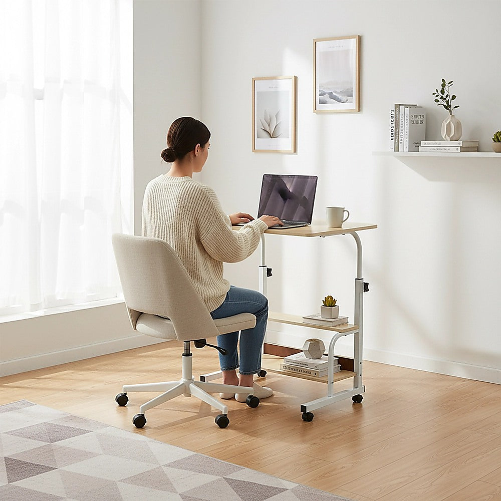 Desks: Height Adjustable Rolling Overbed Table 60cm Mobile Computer Desk