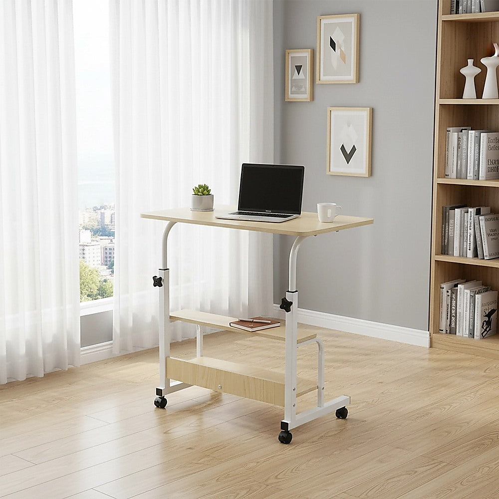 Desks: Height Adjustable Rolling Overbed Table 60cm Mobile Computer Desk