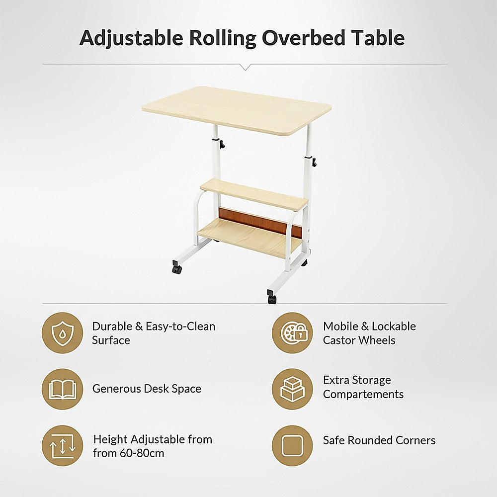 Desks: Height Adjustable Rolling Overbed Table 60cm Mobile Computer Desk