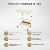 Desks: Height Adjustable Rolling Overbed Table 60cm Mobile Computer Desk