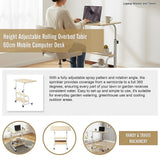 Desks: Height Adjustable Rolling Overbed Table 60cm Mobile Computer Desk