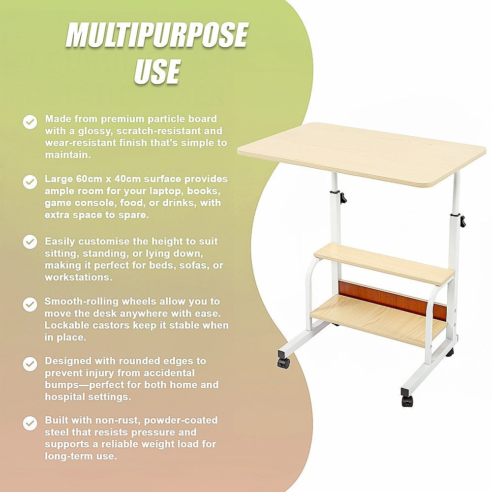 Desks: Height Adjustable Rolling Overbed Table 60cm Mobile Computer Desk