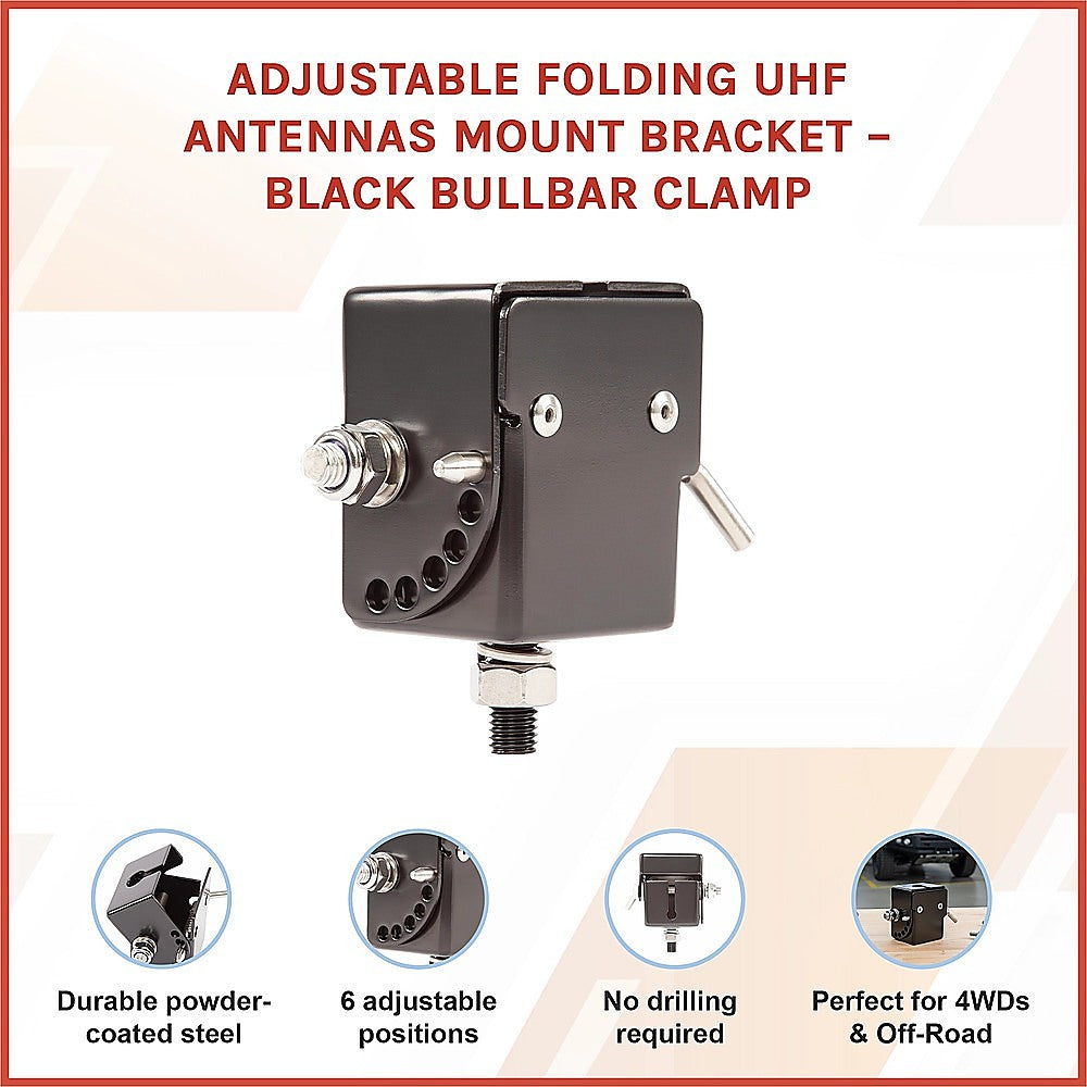 Cross Bar: Adjustable Folding UHF Antennas Mount Bracket  Black Bullbar Clamp