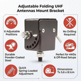 Cross Bar: Adjustable Folding UHF Antennas Mount Bracket  Black Bullbar Clamp
