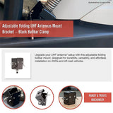 Cross Bar: Adjustable Folding UHF Antennas Mount Bracket  Black Bullbar Clamp