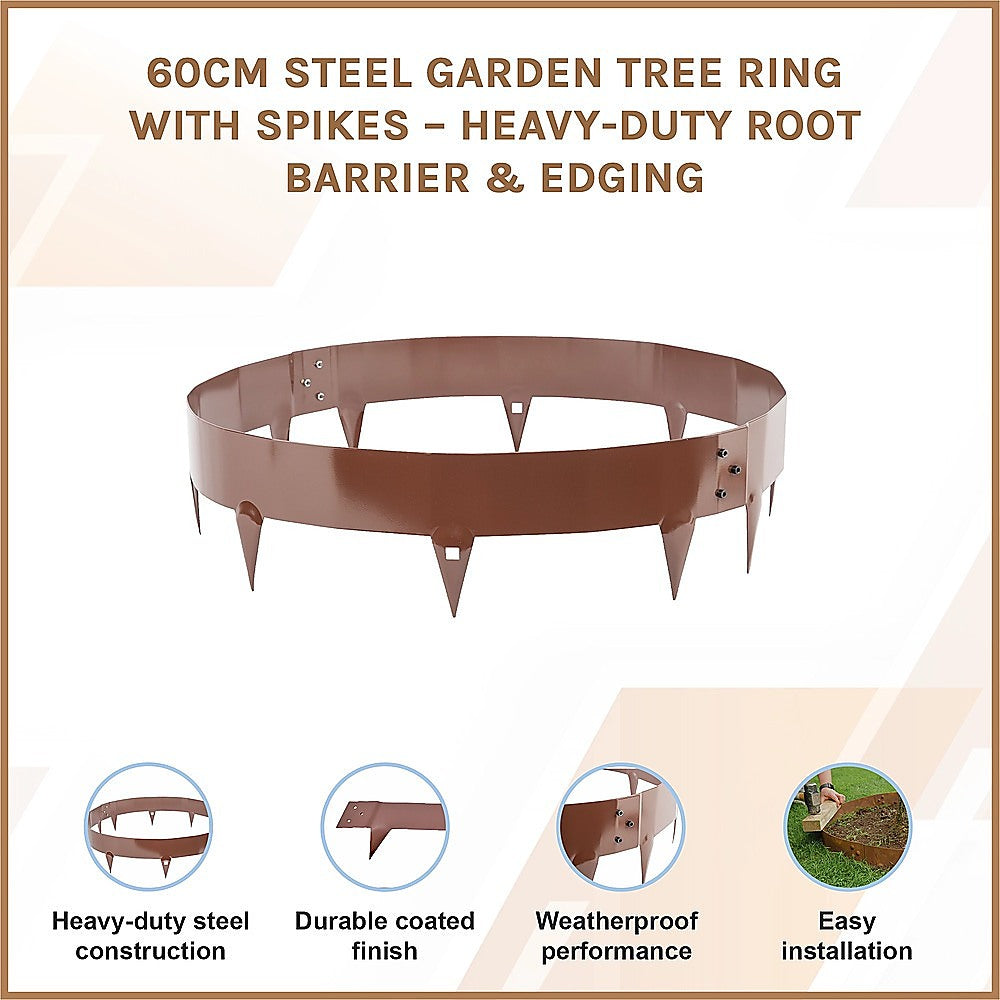 Gardening Accessories: 60cm Steel Garden Tree Ring with Spikes  Heavy-Duty Root Barrier & Edging