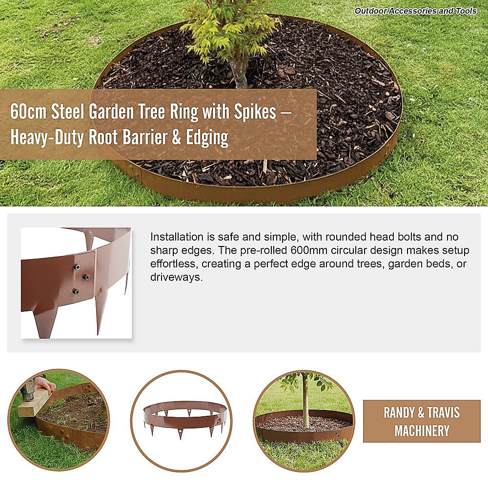 Gardening Accessories: 60cm Steel Garden Tree Ring with Spikes  Heavy-Duty Root Barrier & Edging