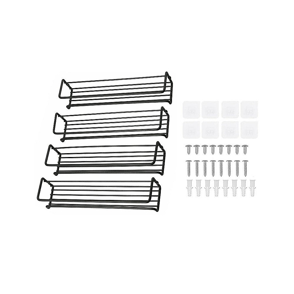 Food Storage: 4pc Black Iron Wall Spice Rack  Kitchen Storage Shelf Set