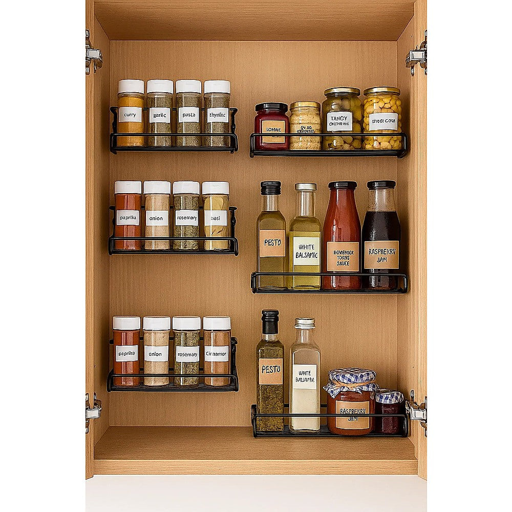 Food Storage: 4pc Black Iron Wall Spice Rack  Kitchen Storage Shelf Set
