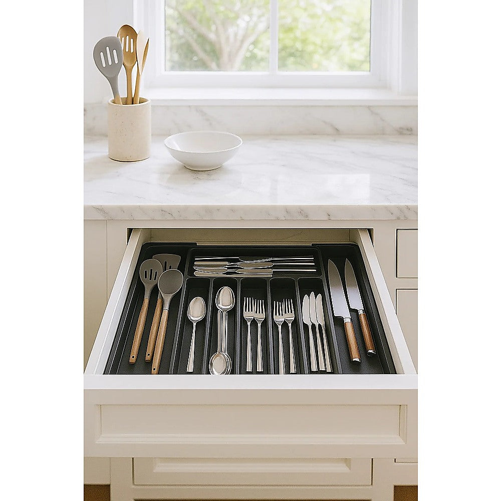 Kitchen Utensils: Extendable Cutlery Tray Drawer Organiser  6 to 8 Compartment Kitchen Utensil Storage