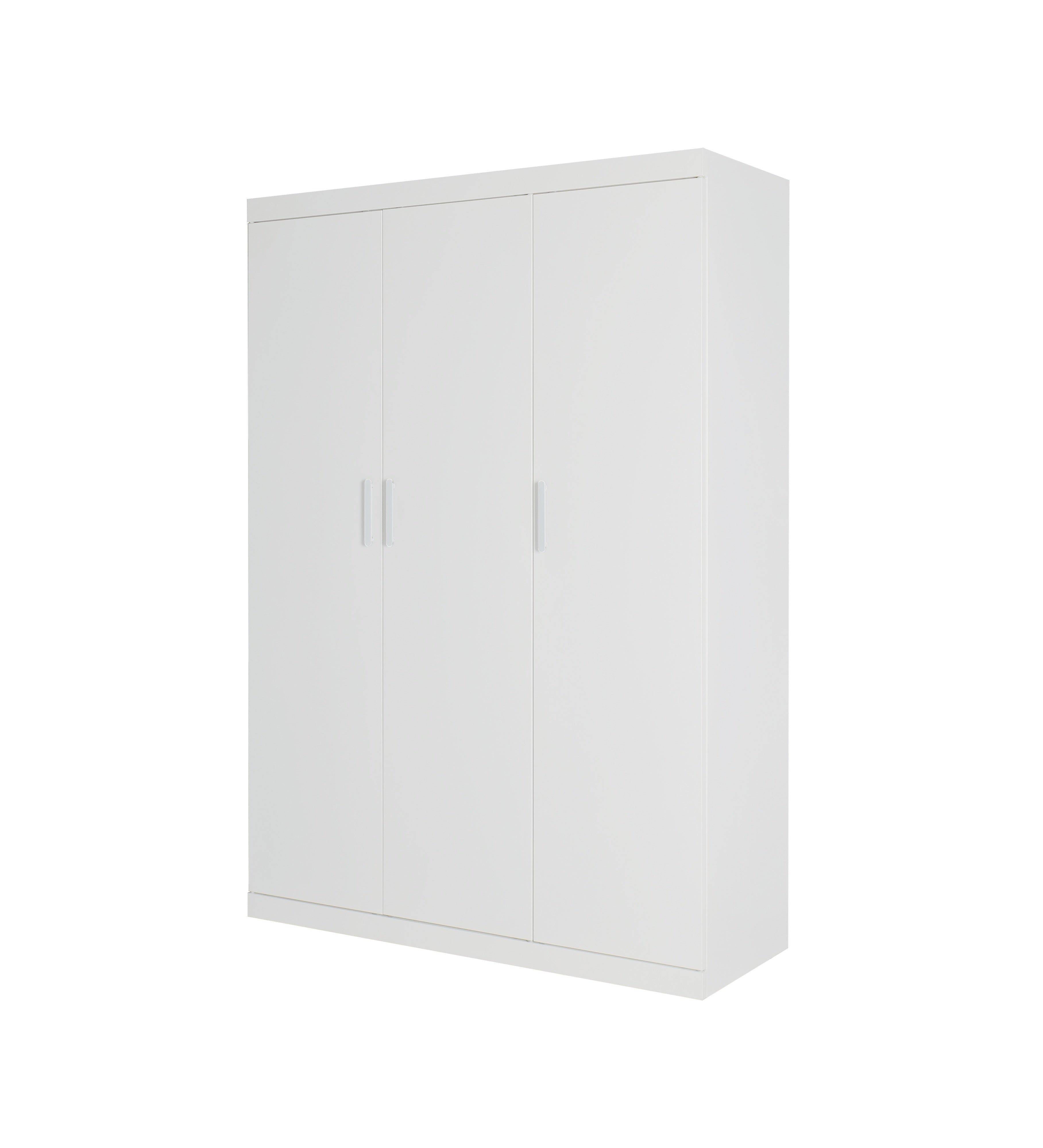 Clothing & Wardrobe Storage: 3 Door White Wardrobe  White Handles, Hanging Rail & Shelves