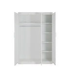 3 Door White Gloss Wardrobe – White Handles, Hanging Rail & Shelves