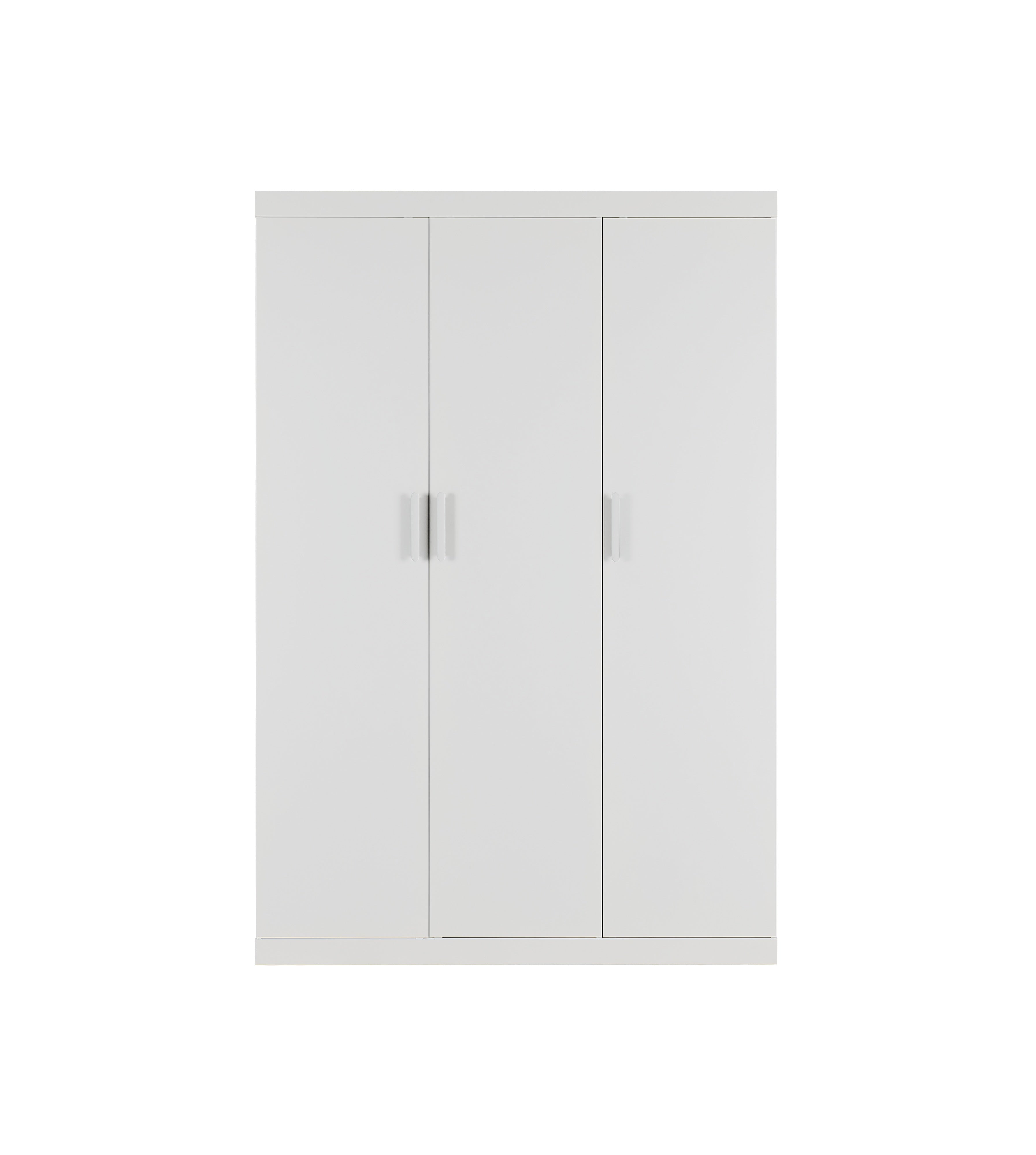 Clothing & Wardrobe Storage: 3 Door White Wardrobe  White Handles, Hanging Rail & Shelves