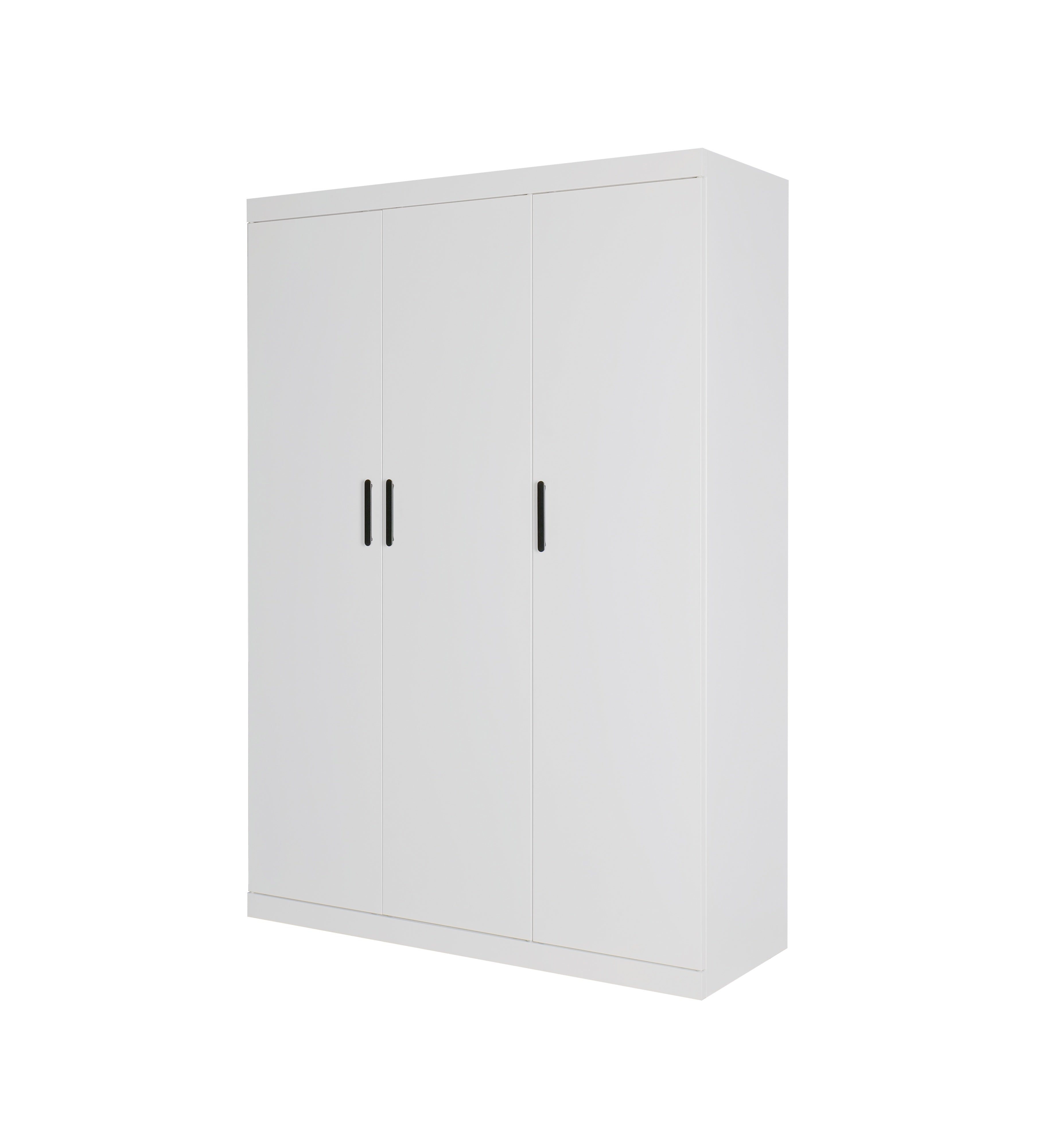 Clothing & Wardrobe Storage: 3 Door White Wardrobe  Black Handles, Hanging Rail & Shelves