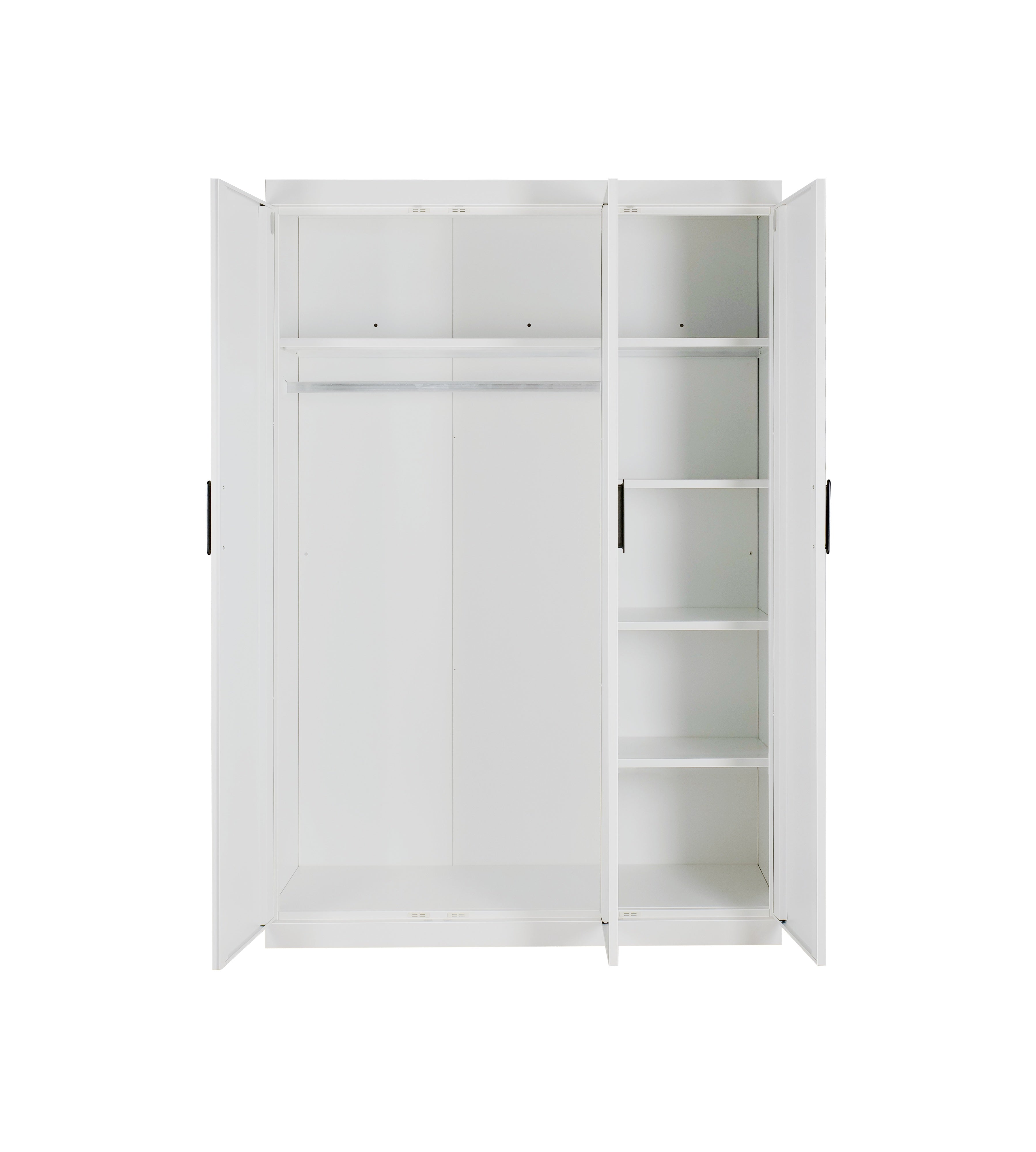 Clothing & Wardrobe Storage: 3 Door White Wardrobe  Black Handles, Hanging Rail & Shelves