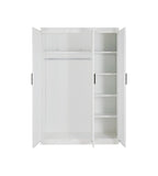 3 Door White Gloss Wardrobe – Black Handles, Hanging Rail & Shelves