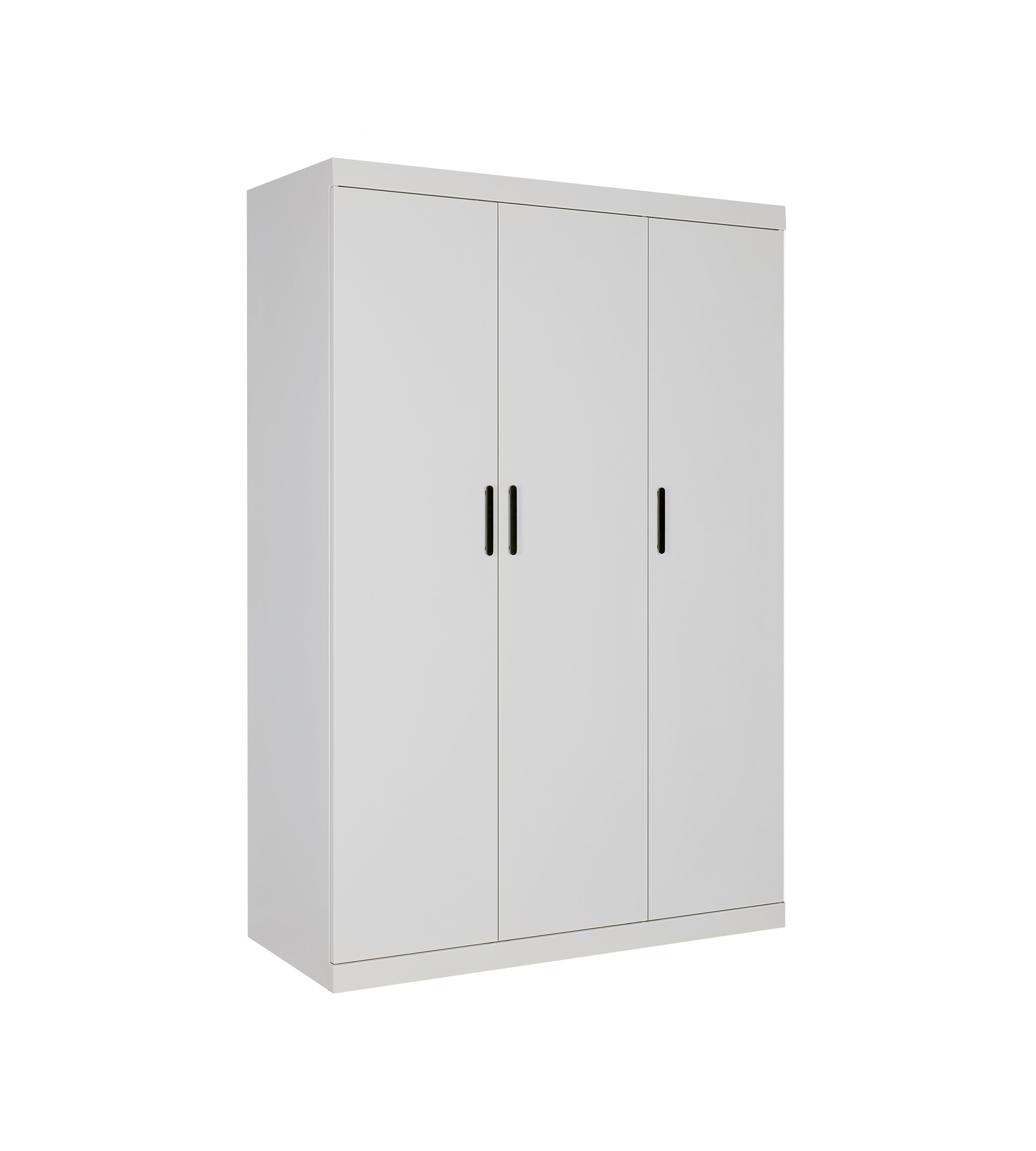Clothing & Wardrobe Storage: 3 Door White Wardrobe  Black Handles, Hanging Rail & Shelves