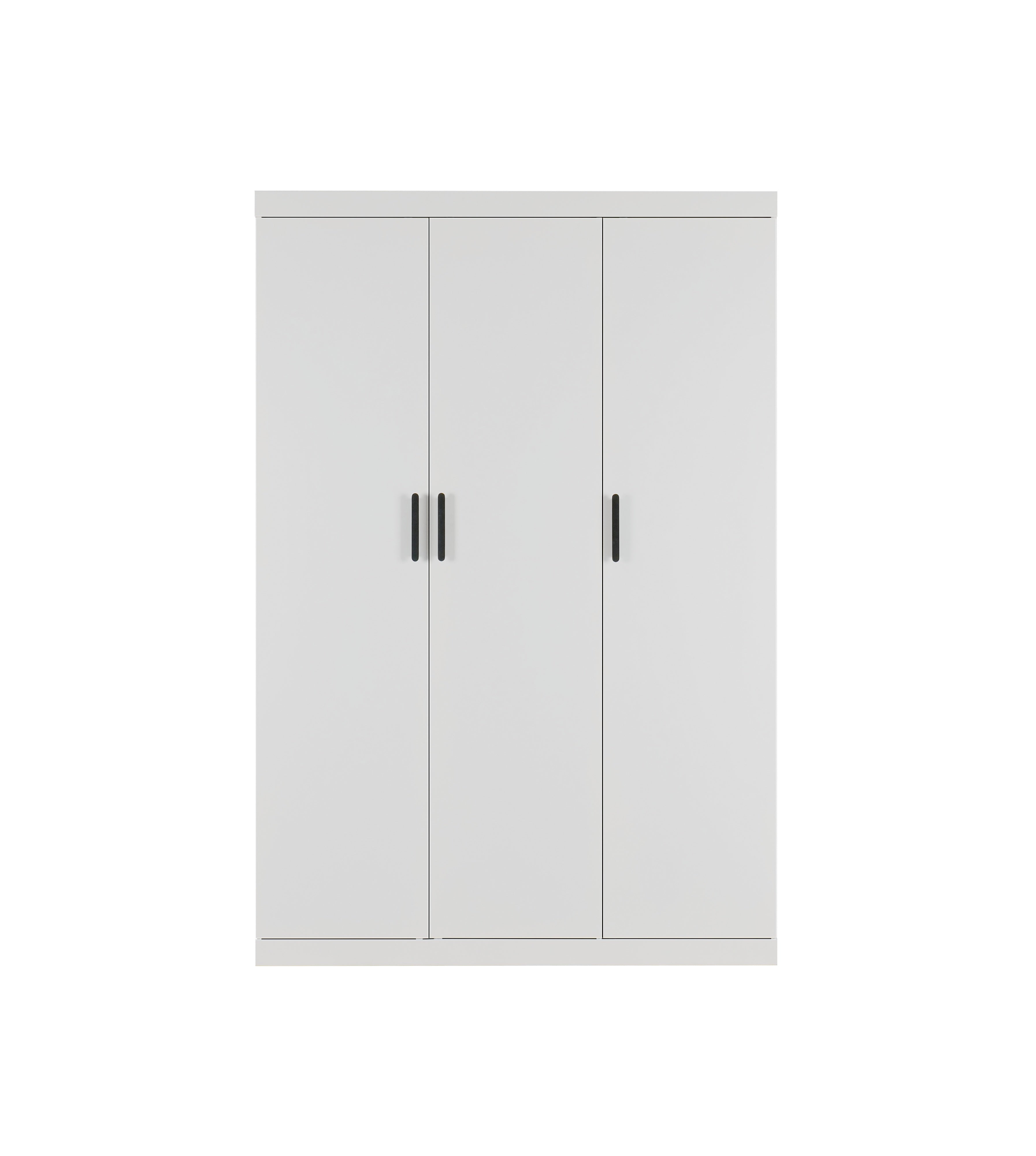 Clothing & Wardrobe Storage: 3 Door White Wardrobe  Black Handles, Hanging Rail & Shelves