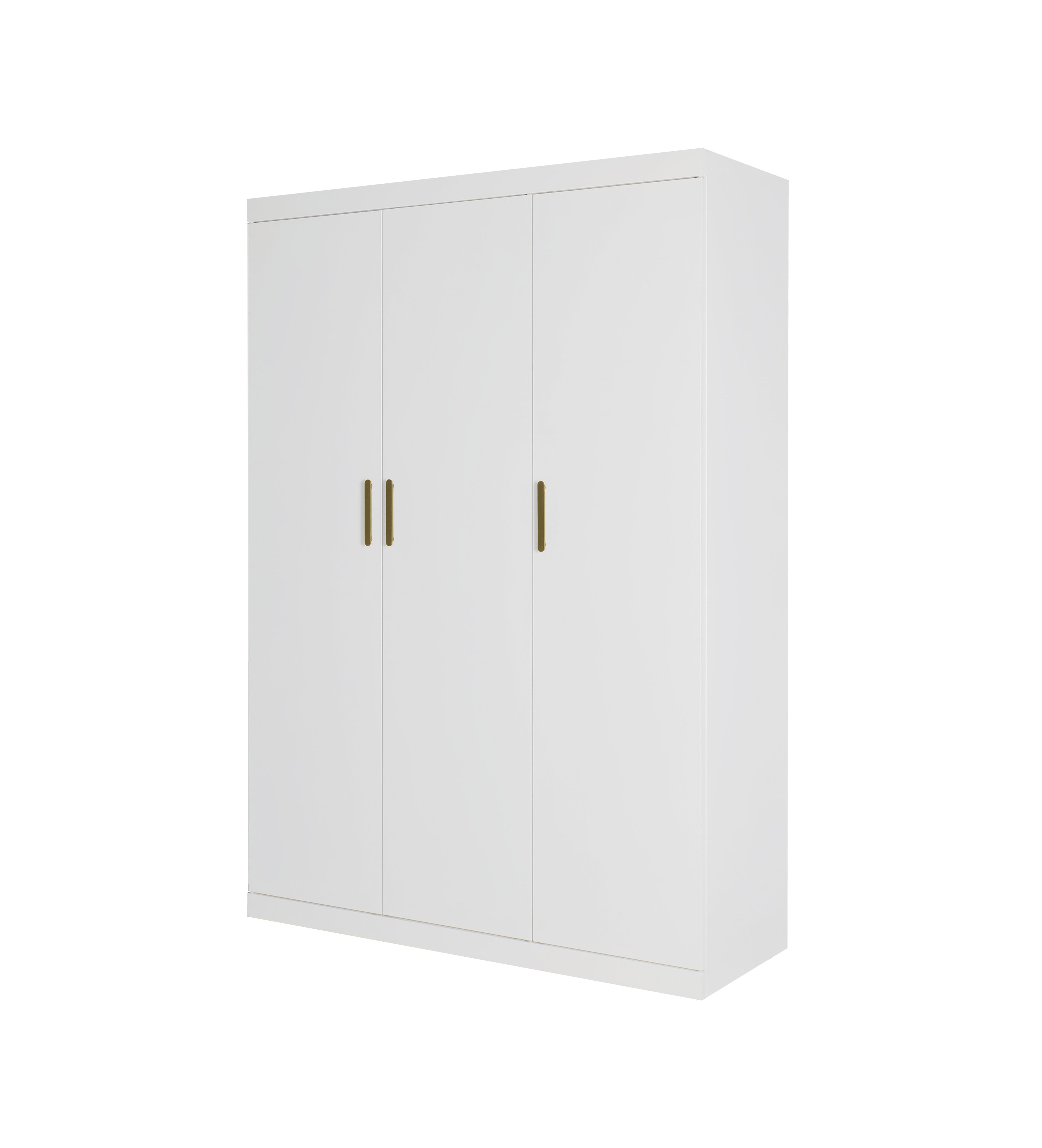 Clothing & Wardrobe Storage: 3 Door White Wardrobe  Gold Handles, Hanging Rail & Shelves