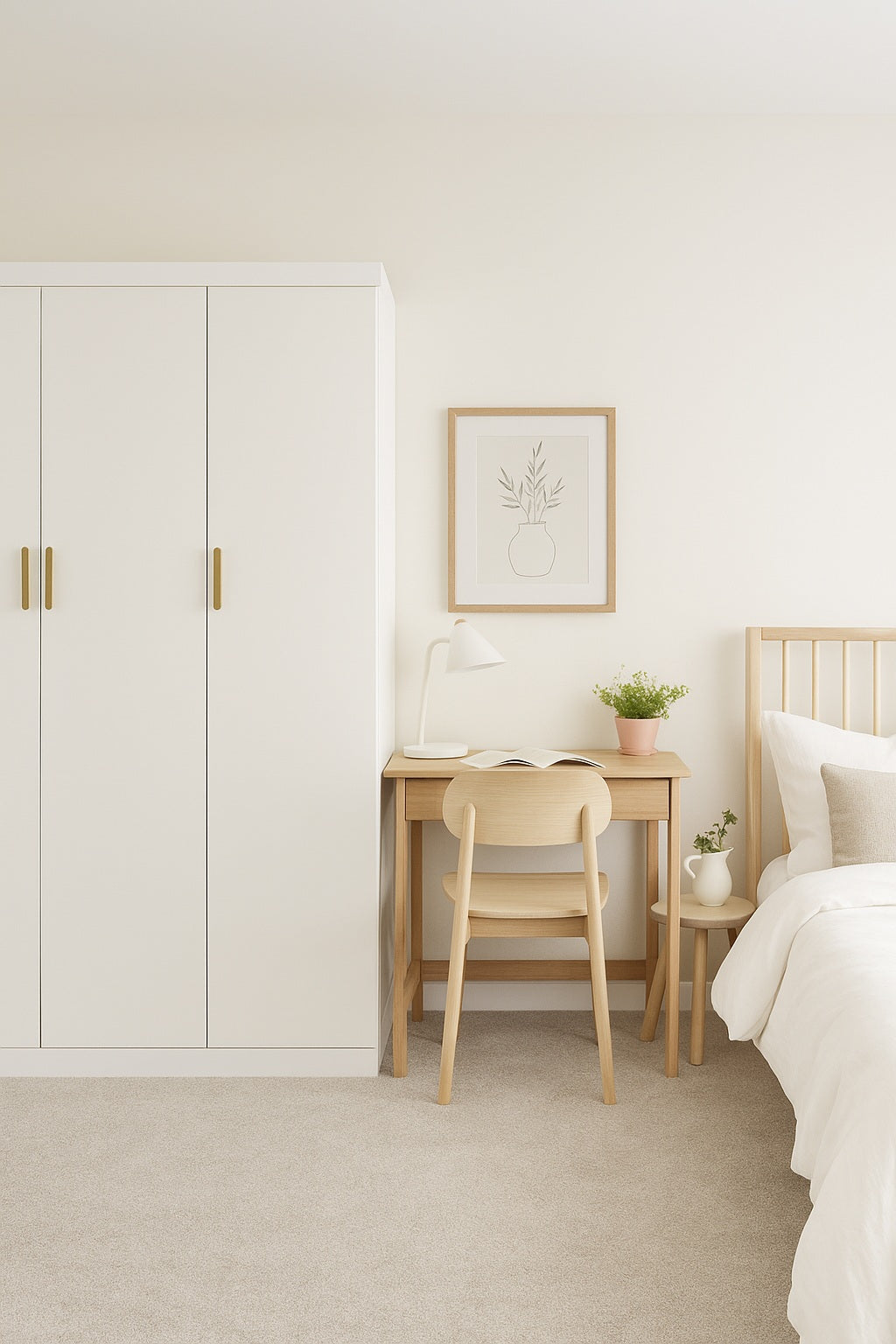 Clothing & Wardrobe Storage: 3 Door White Wardrobe  Gold Handles, Hanging Rail & Shelves