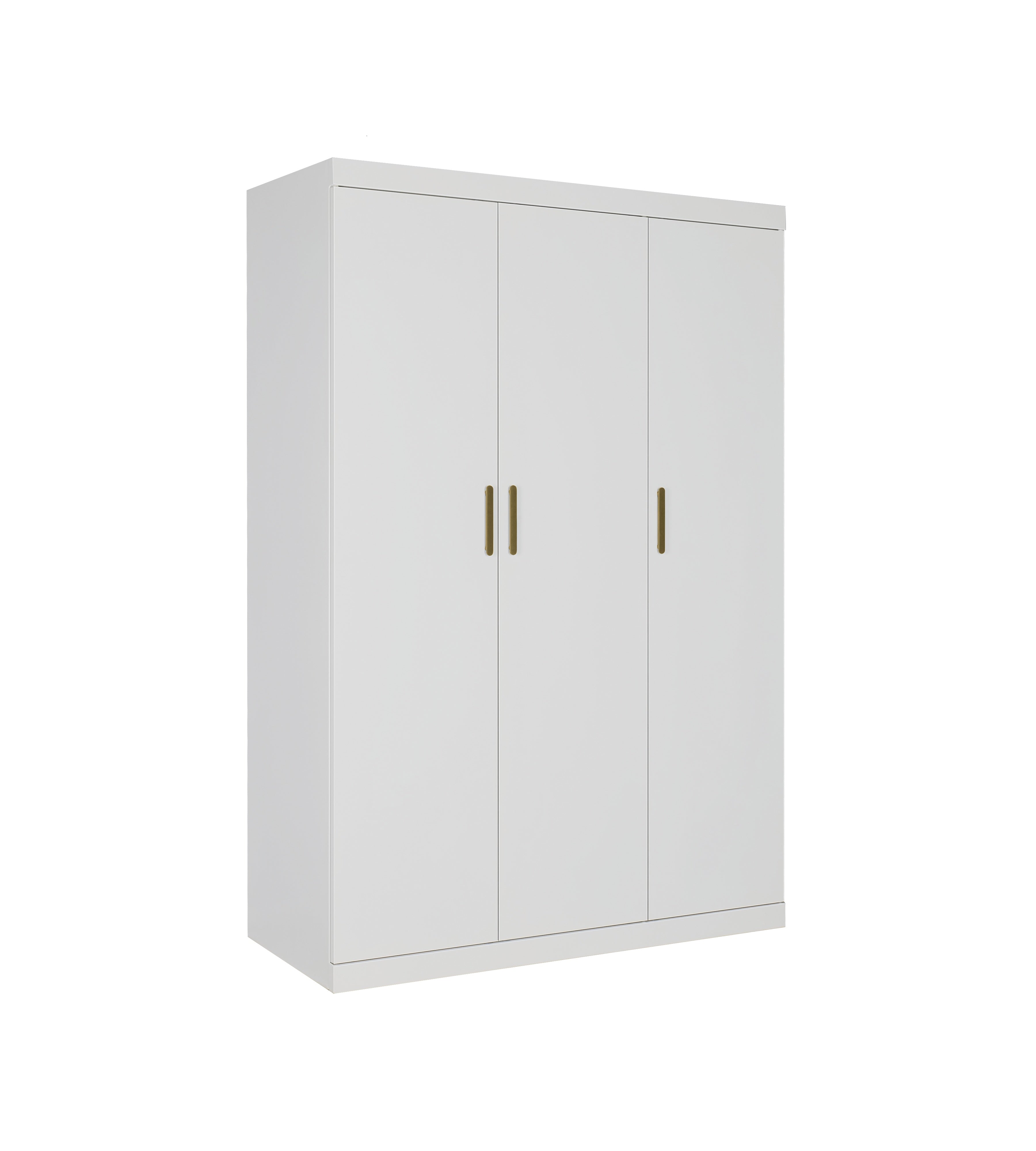 Clothing & Wardrobe Storage: 3 Door White Wardrobe  Gold Handles, Hanging Rail & Shelves