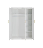 3 Door White Gloss Wardrobe – Gold Handles, Hanging Rail & Shelves