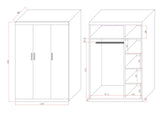 3 Door White Gloss Wardrobe – Gold Handles, Hanging Rail & Shelves