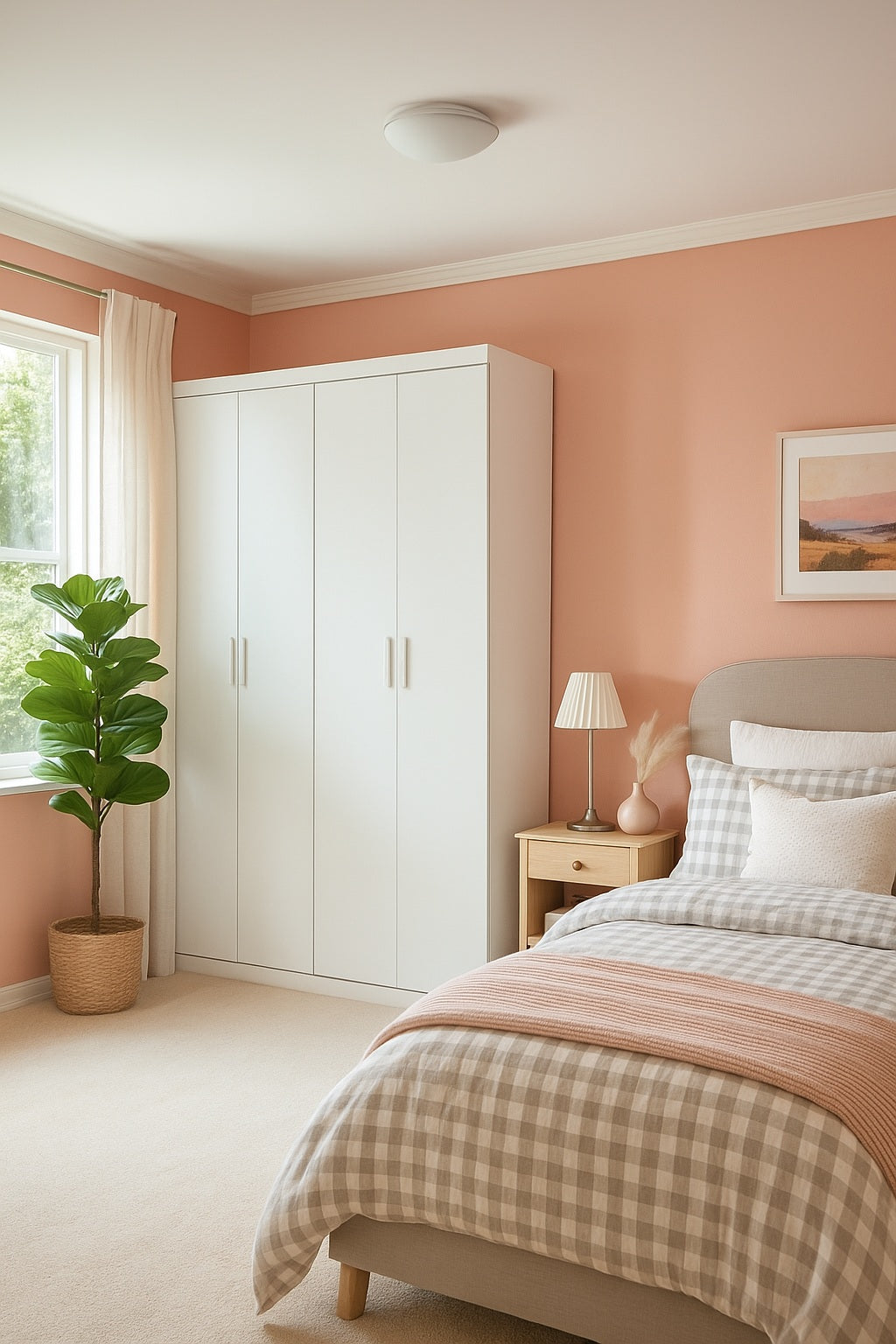 Clothing & Wardrobe Storage: 4 Door White Wardrobe Cabinet  Hanging Rail, Shelves & White Handles