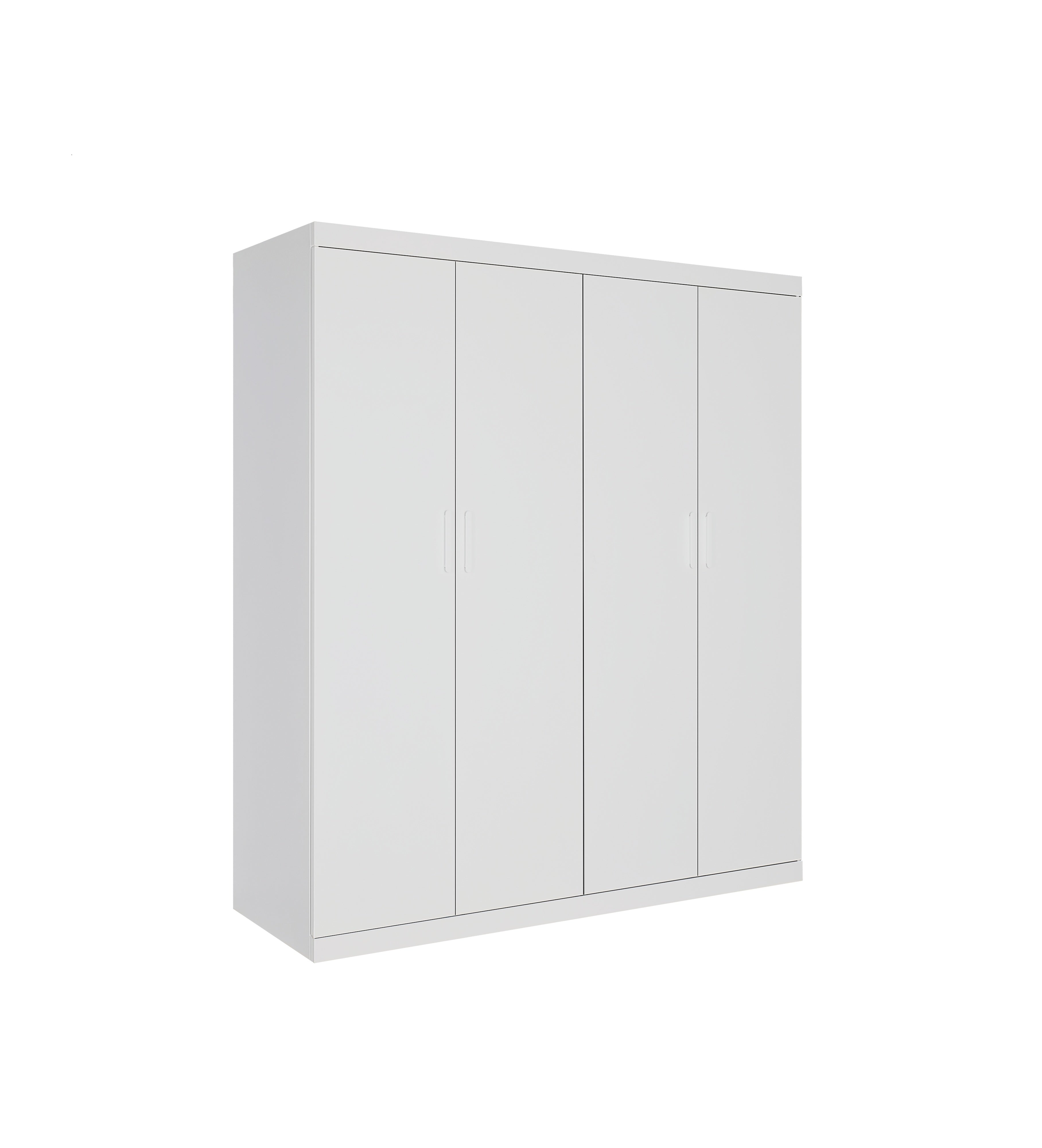 Clothing & Wardrobe Storage: 4 Door White Wardrobe Cabinet  Hanging Rail, Shelves & White Handles