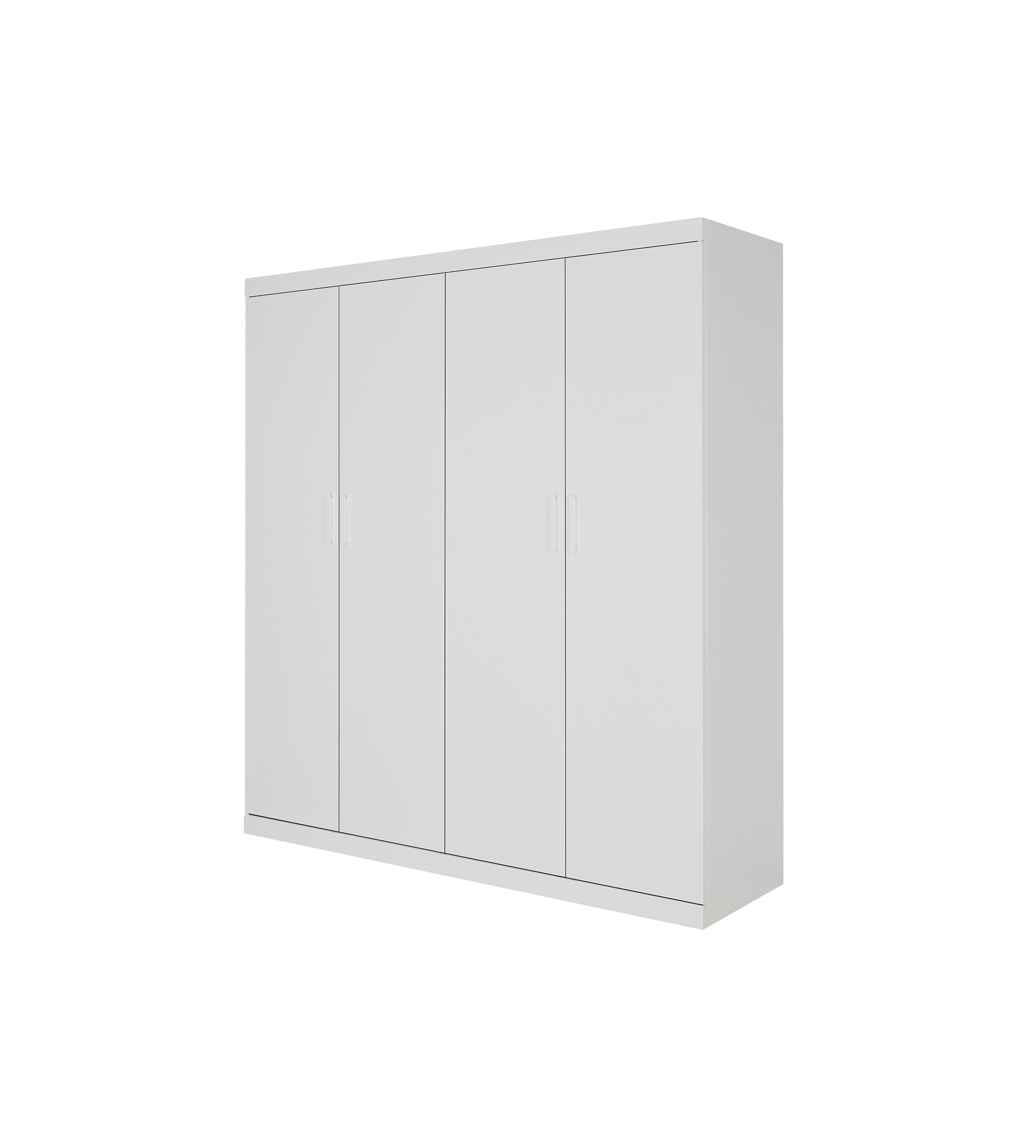 Clothing & Wardrobe Storage: 4 Door White Wardrobe Cabinet  Hanging Rail, Shelves & White Handles