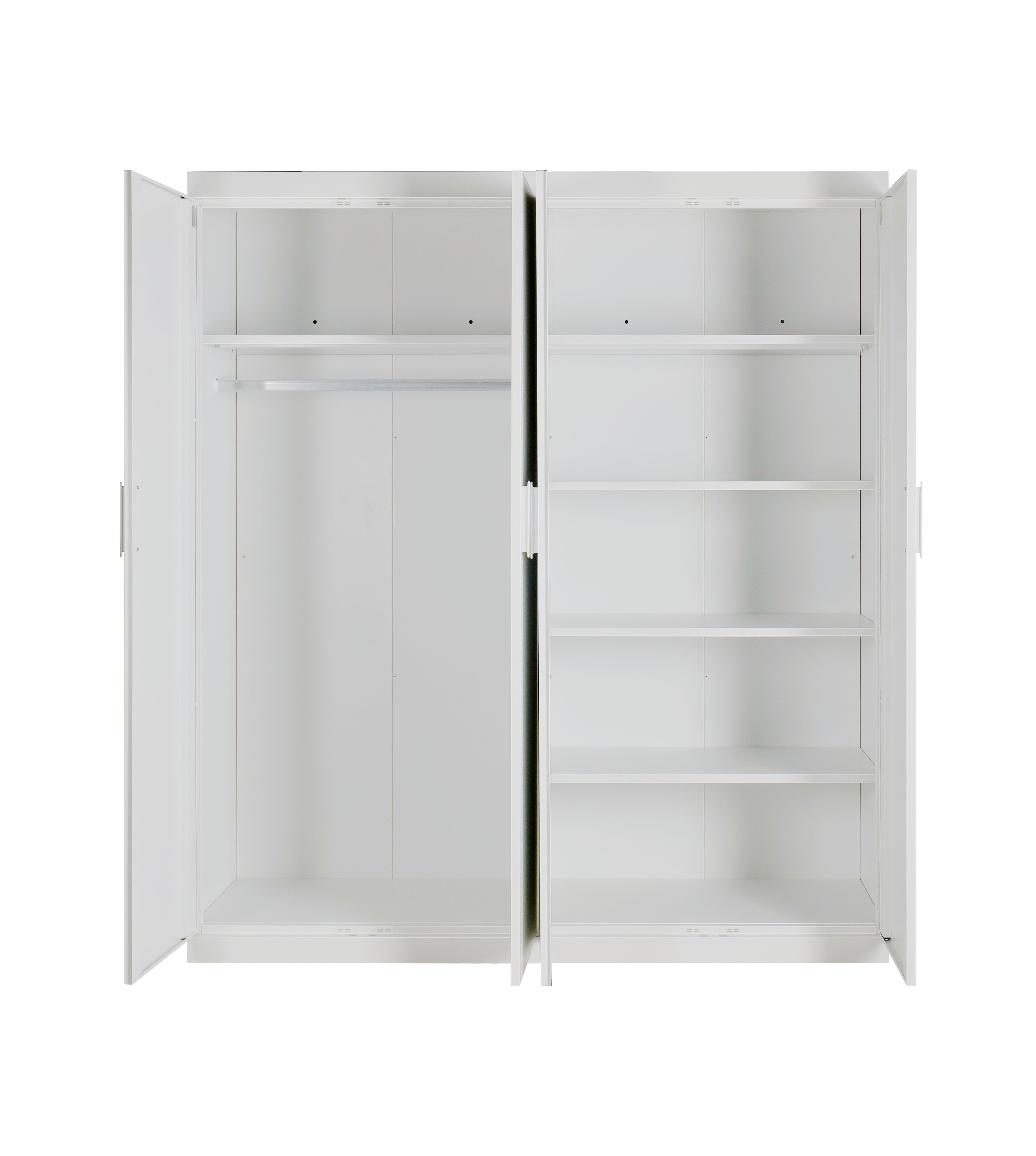 Clothing & Wardrobe Storage: 4 Door White Wardrobe Cabinet  Hanging Rail, Shelves & White Handles
