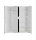 Clothing & Wardrobe Storage: 4 Door White Wardrobe Cabinet  Hanging Rail, Shelves & White Handles