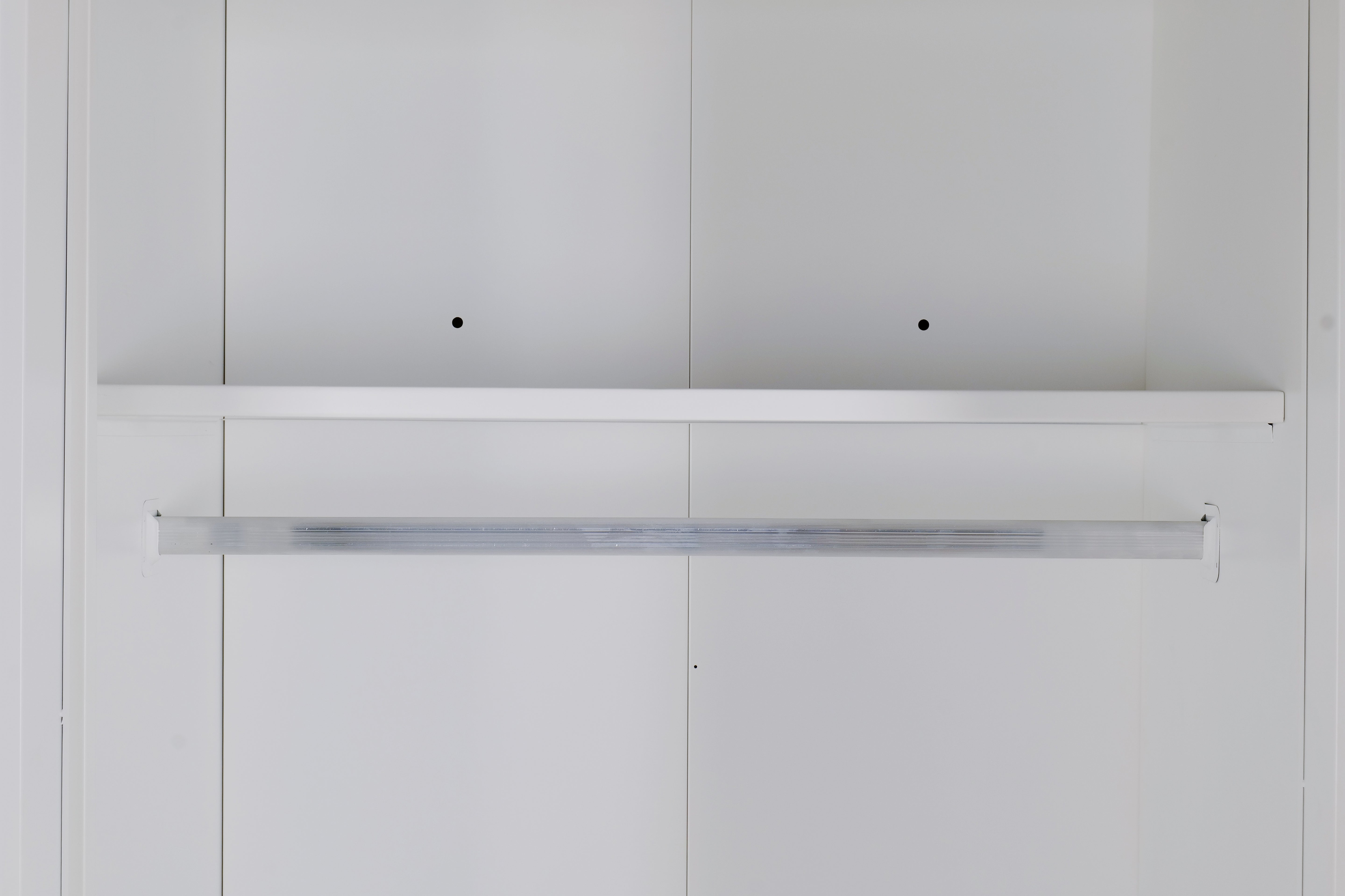 Clothing & Wardrobe Storage: 4 Door White Wardrobe Cabinet  Hanging Rail, Shelves & White Handles
