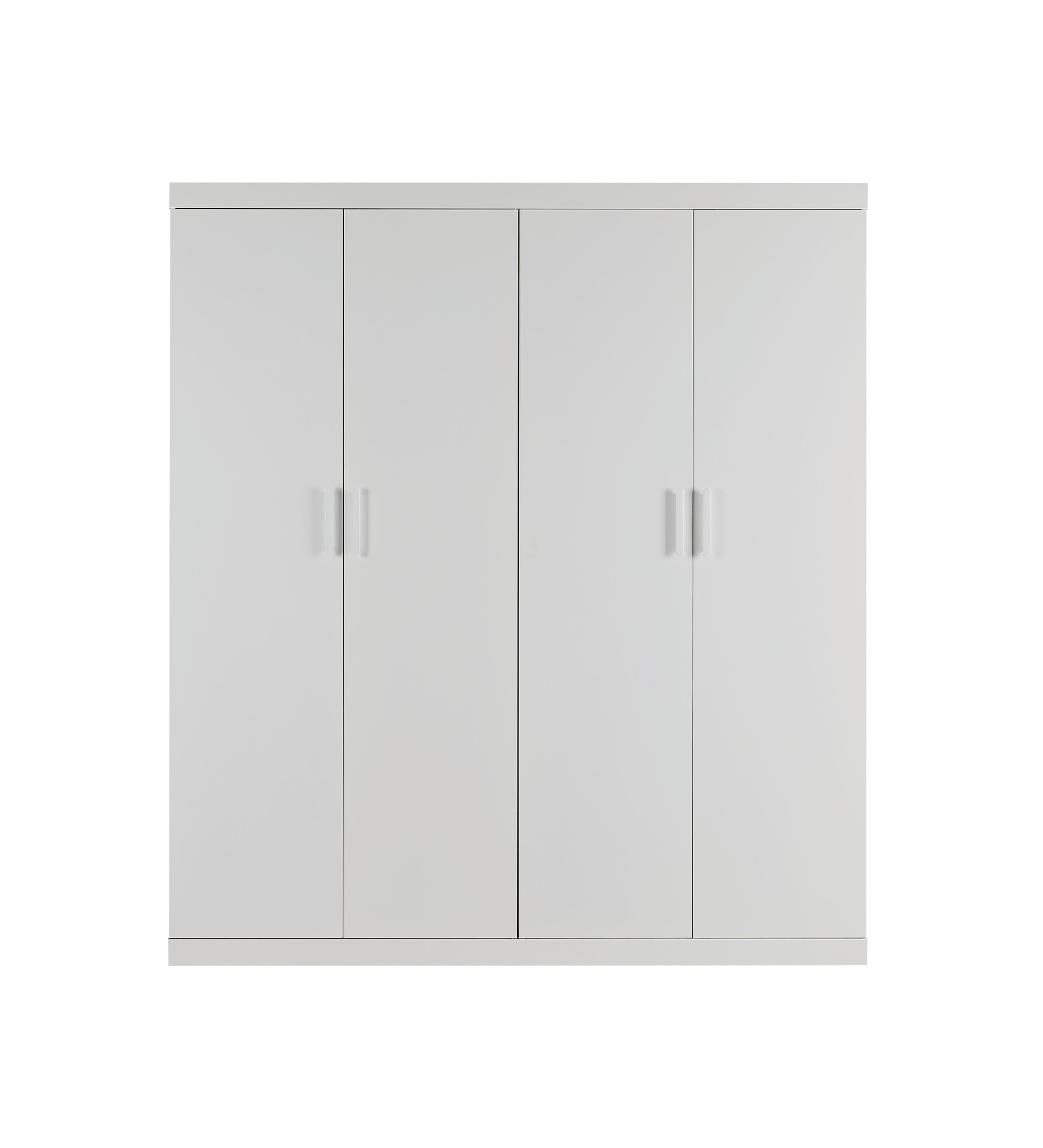 Clothing & Wardrobe Storage: 4 Door White Wardrobe Cabinet  Hanging Rail, Shelves & White Handles