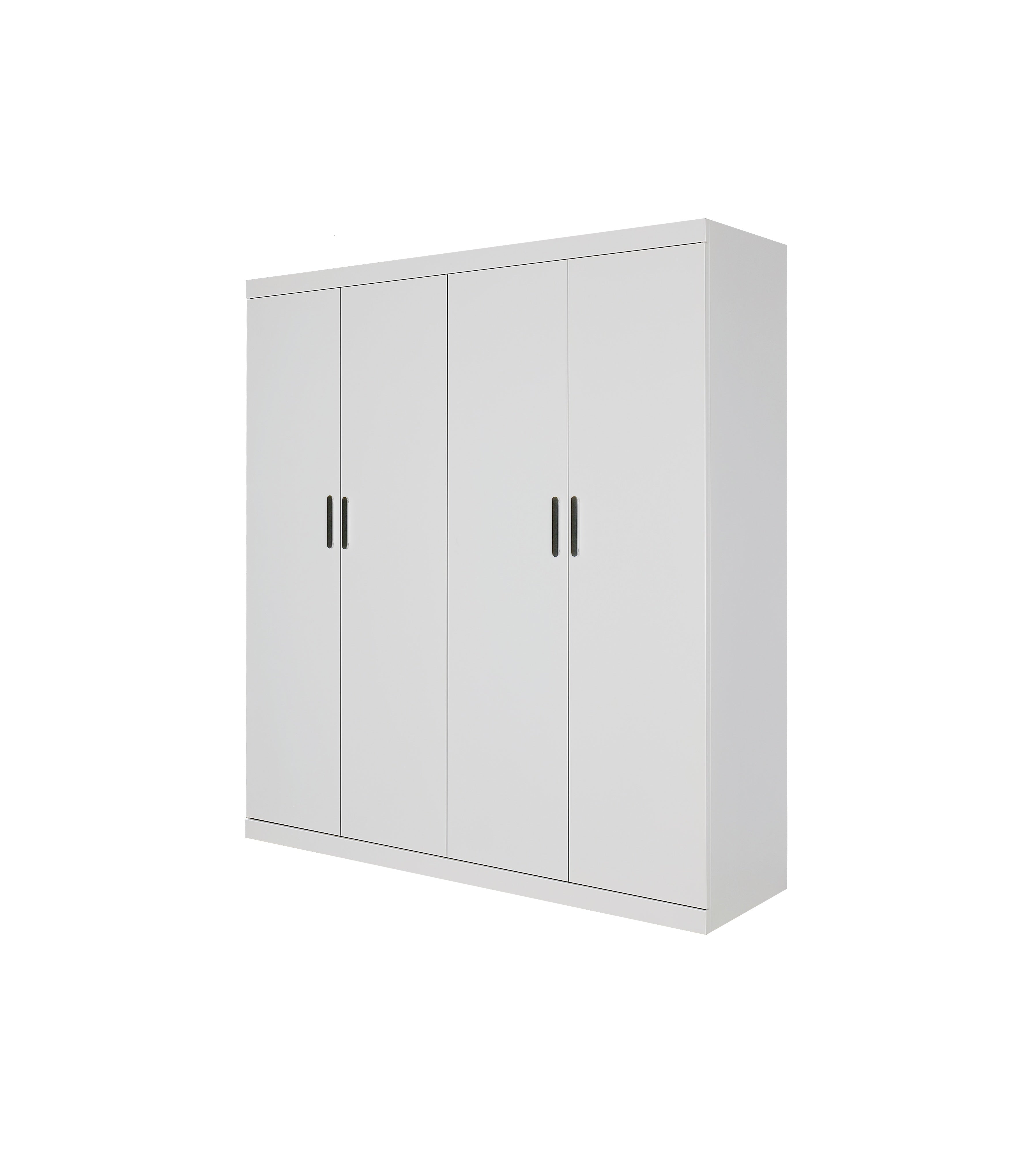 Clothing & Wardrobe Storage: 4 Door White Wardrobe Cabinet  Hanging Rail, Shelves & Black Handles