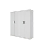 Clothing & Wardrobe Storage: 4 Door White Wardrobe Cabinet  Hanging Rail, Shelves & Black Handles