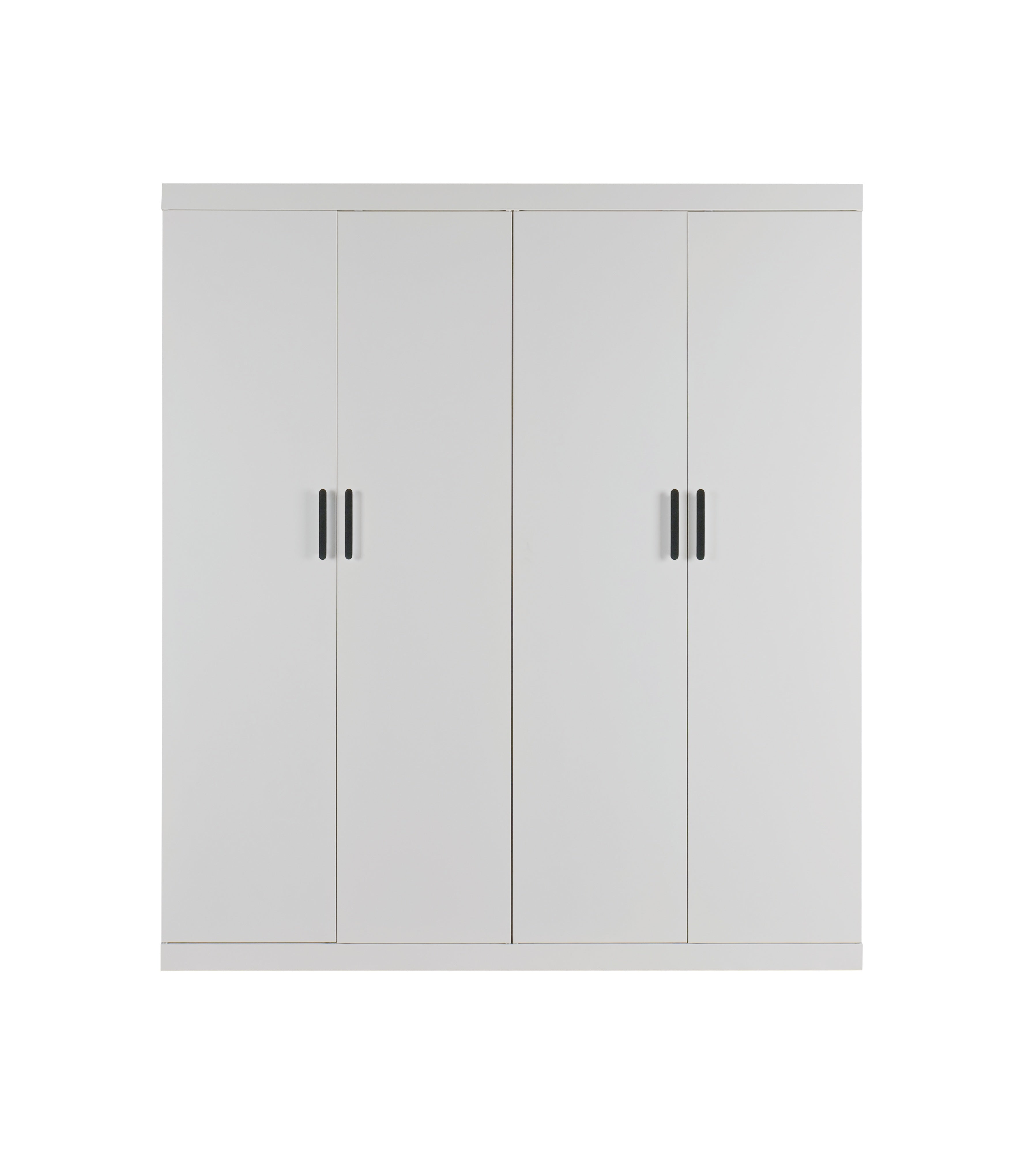 Clothing & Wardrobe Storage: 4 Door White Wardrobe Cabinet  Hanging Rail, Shelves & Black Handles