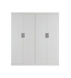 Clothing & Wardrobe Storage: 4 Door White Wardrobe Cabinet  Hanging Rail, Shelves & Black Handles