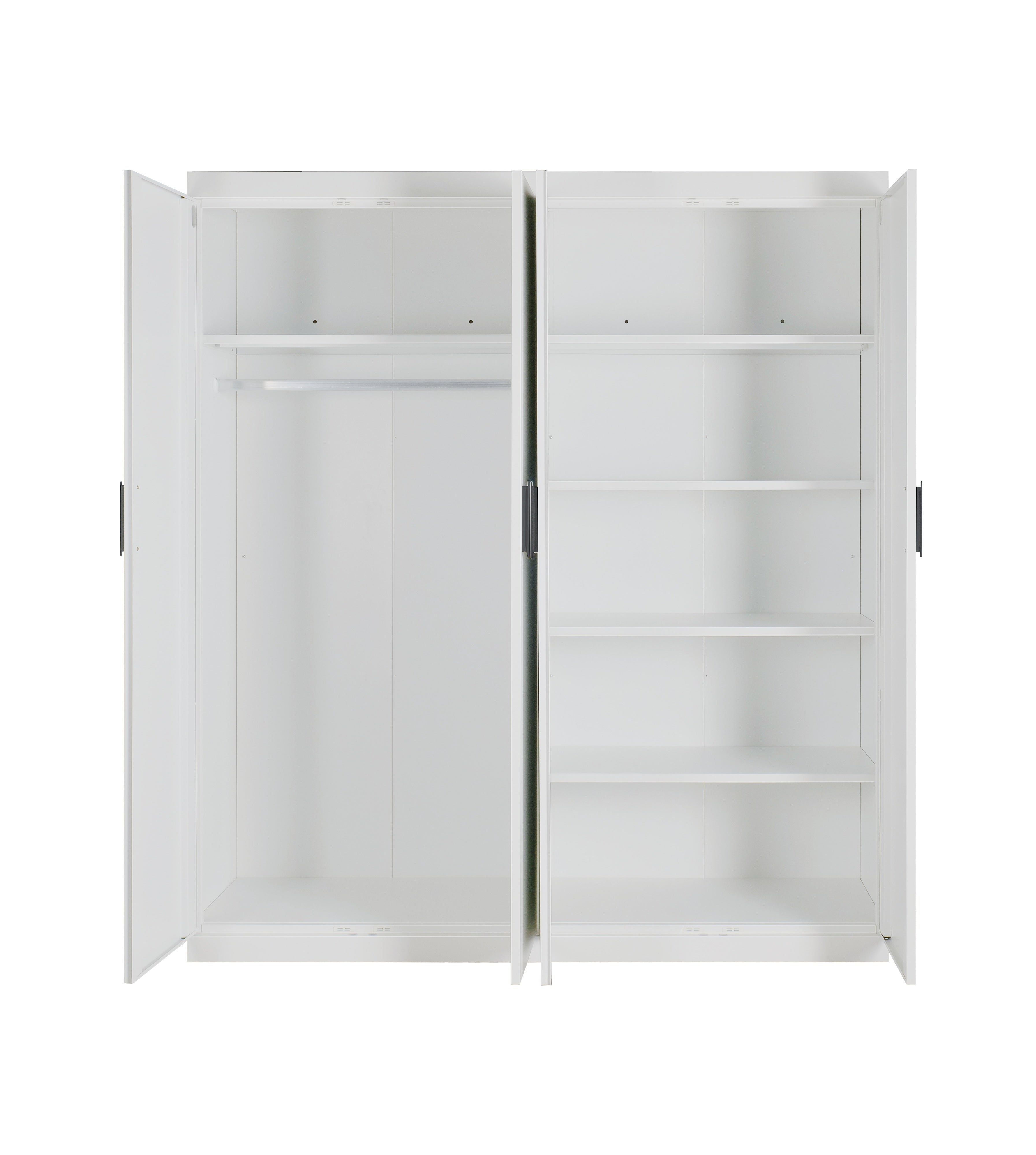 Clothing & Wardrobe Storage: 4 Door White Wardrobe Cabinet  Hanging Rail, Shelves & Black Handles