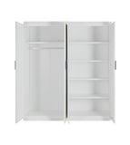 Clothing & Wardrobe Storage: 4 Door White Wardrobe Cabinet  Hanging Rail, Shelves & Black Handles