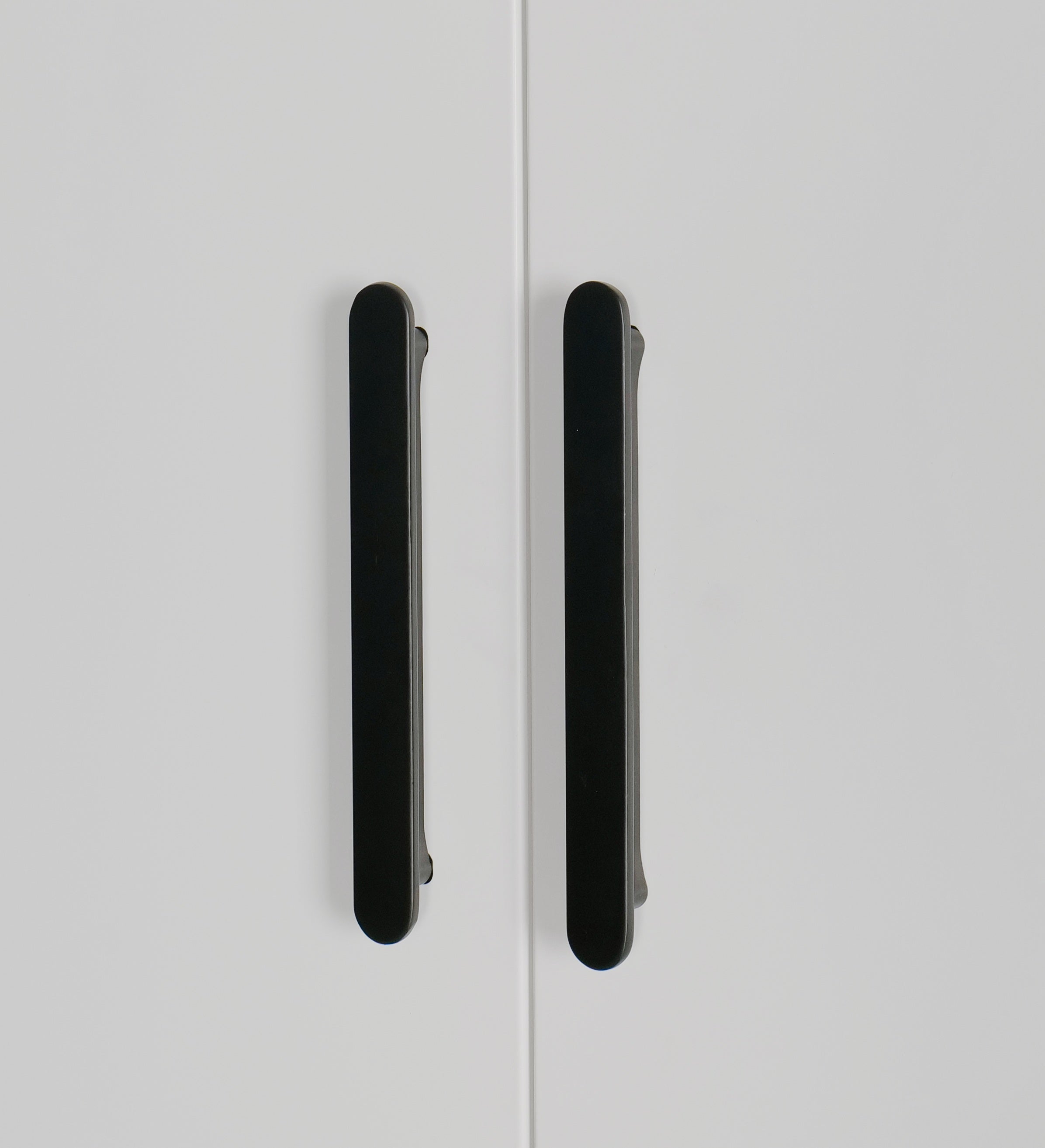 Clothing & Wardrobe Storage: 4 Door White Wardrobe Cabinet  Hanging Rail, Shelves & Black Handles