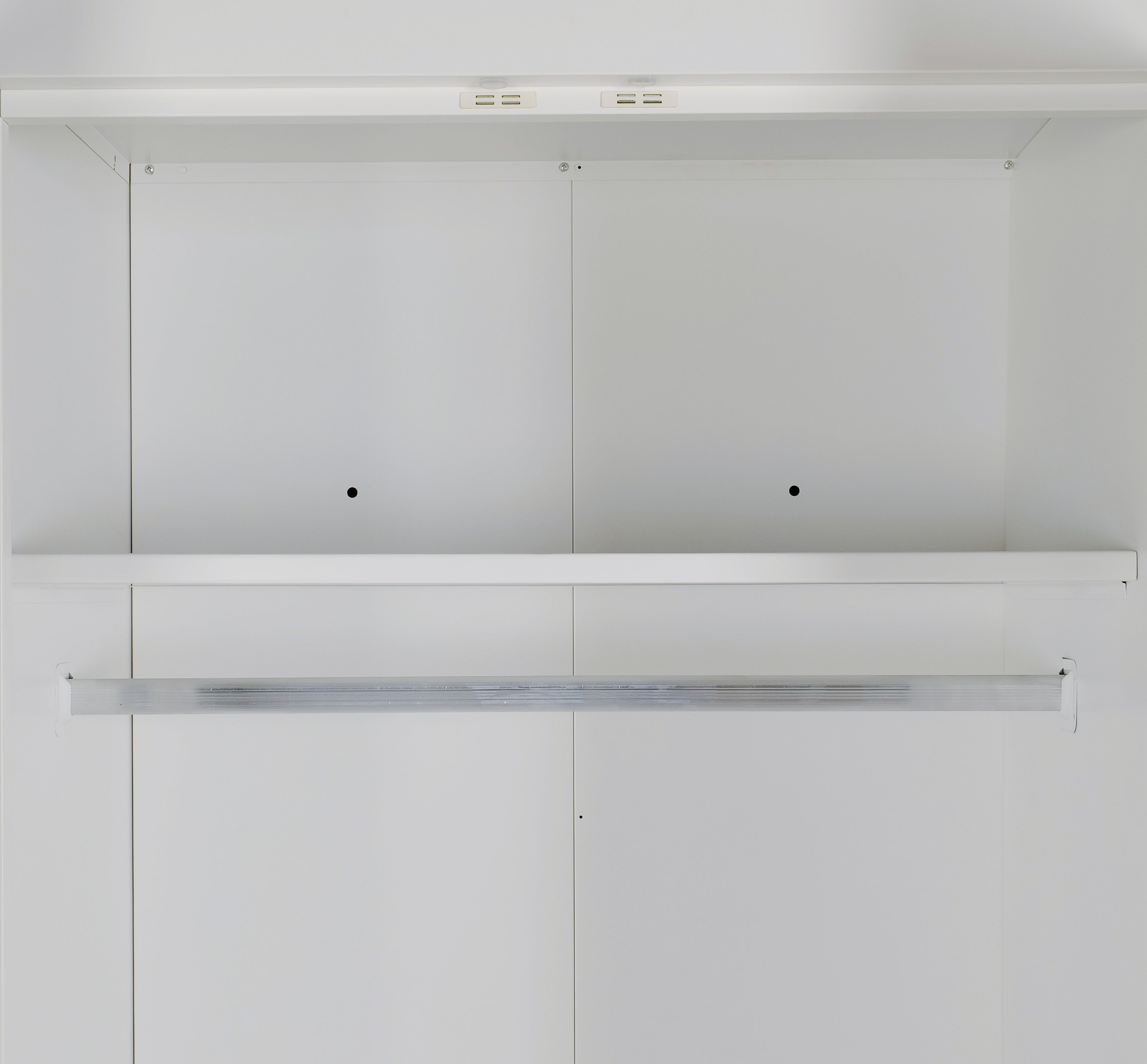 Clothing & Wardrobe Storage: 4 Door White Wardrobe Cabinet  Hanging Rail, Shelves & Black Handles