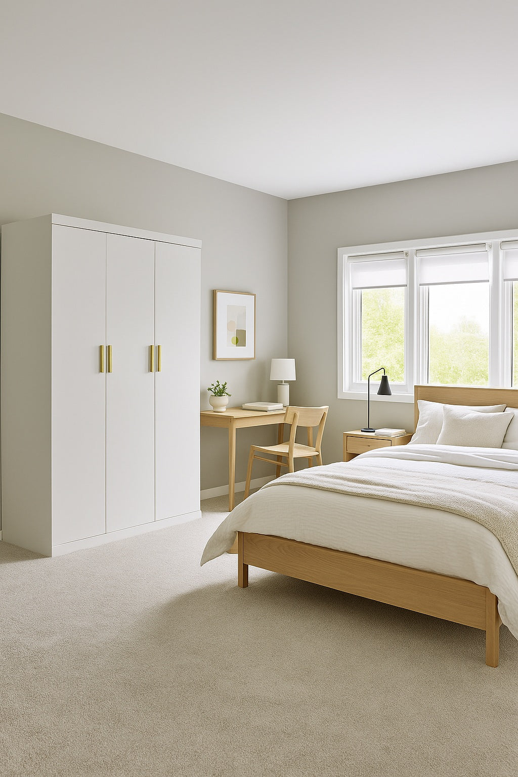 Clothing & Wardrobe Storage: 4 Door White Wardrobe Cabinet  Hanging Rail, Shelves & Gold Handles